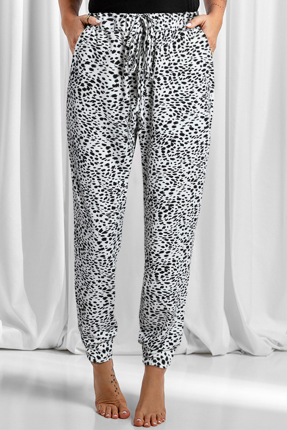 Gray Animal Spots Drawstring Lounge Jogger Pants