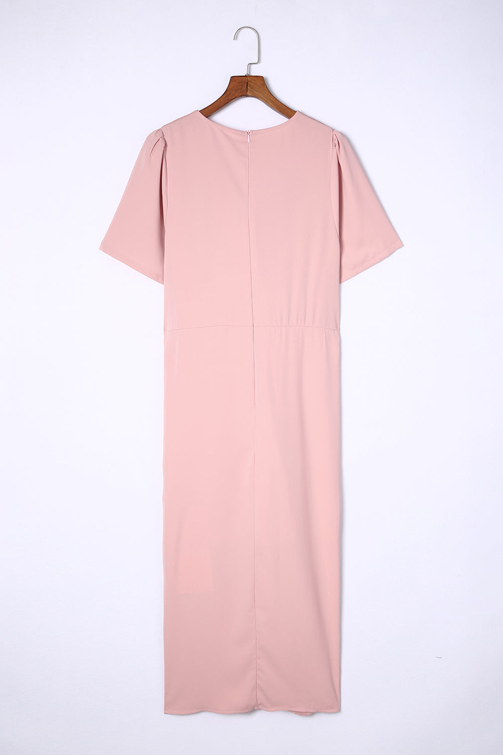 Pink Plus Size Wrap V Neck Slit Hem Midi Dress