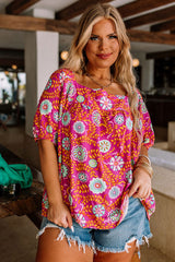 Rose Plus Size Floral Print Tie Back Blouse
