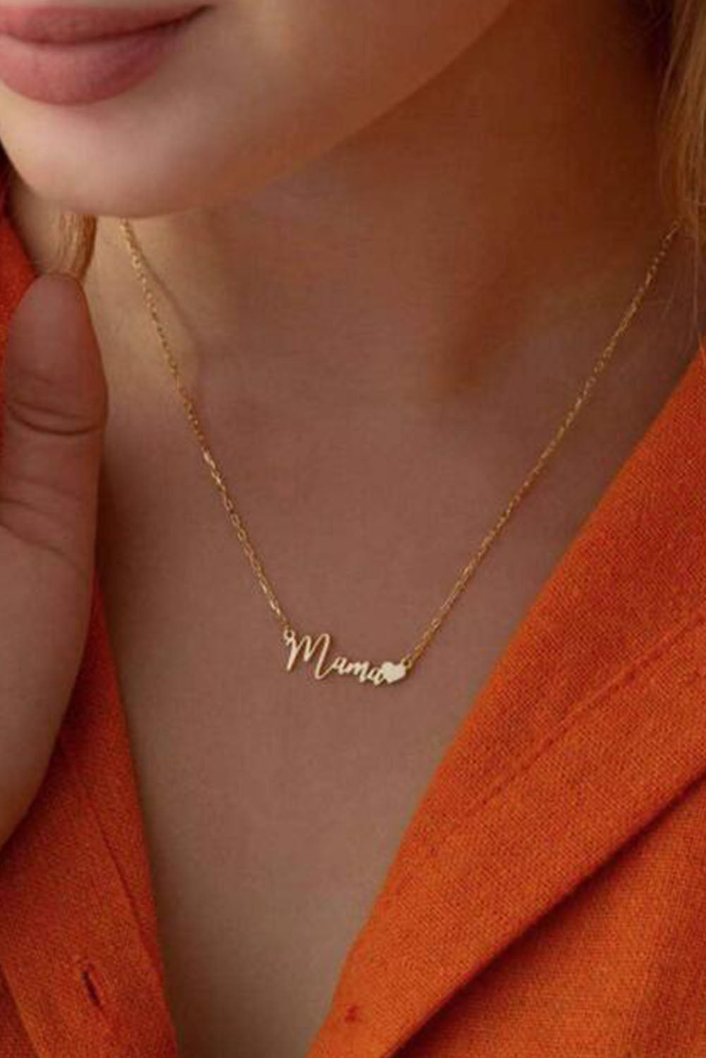 Gold  mama Alphabet Heart Shape Pendant Necklace