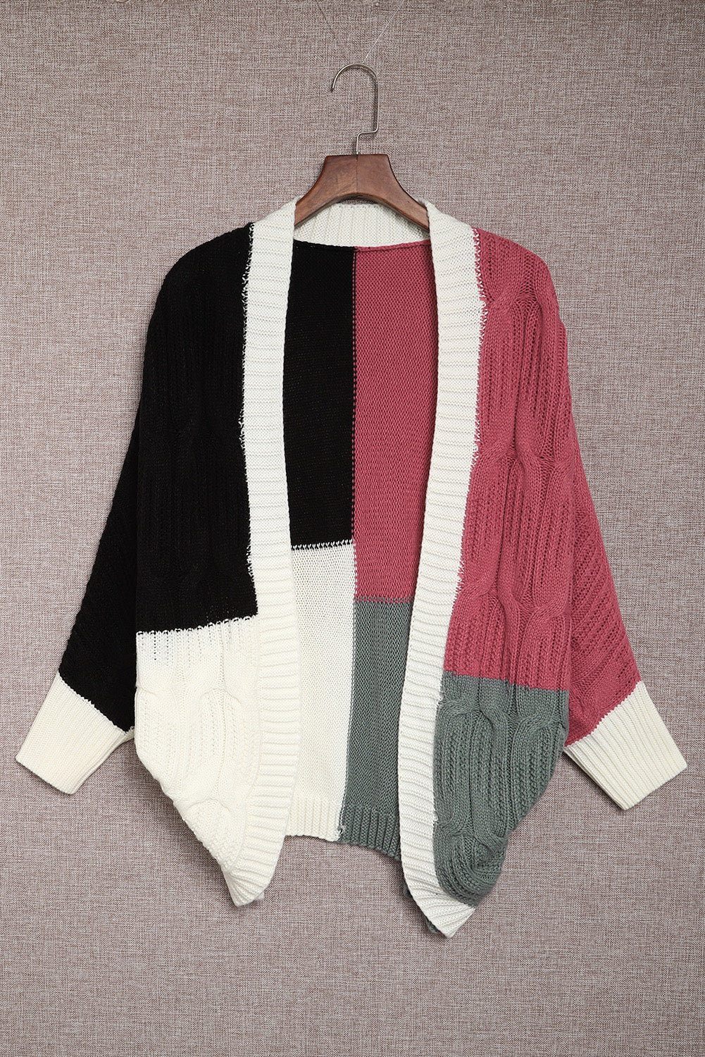 Brown Color Block Loose Open Front Knitted Cardigan