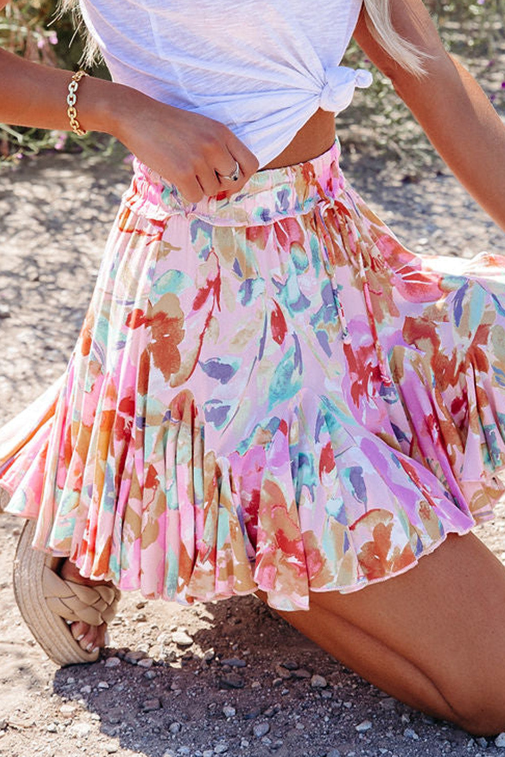 Multicolor Abstract Floral Print Ruffled Mini Skirt