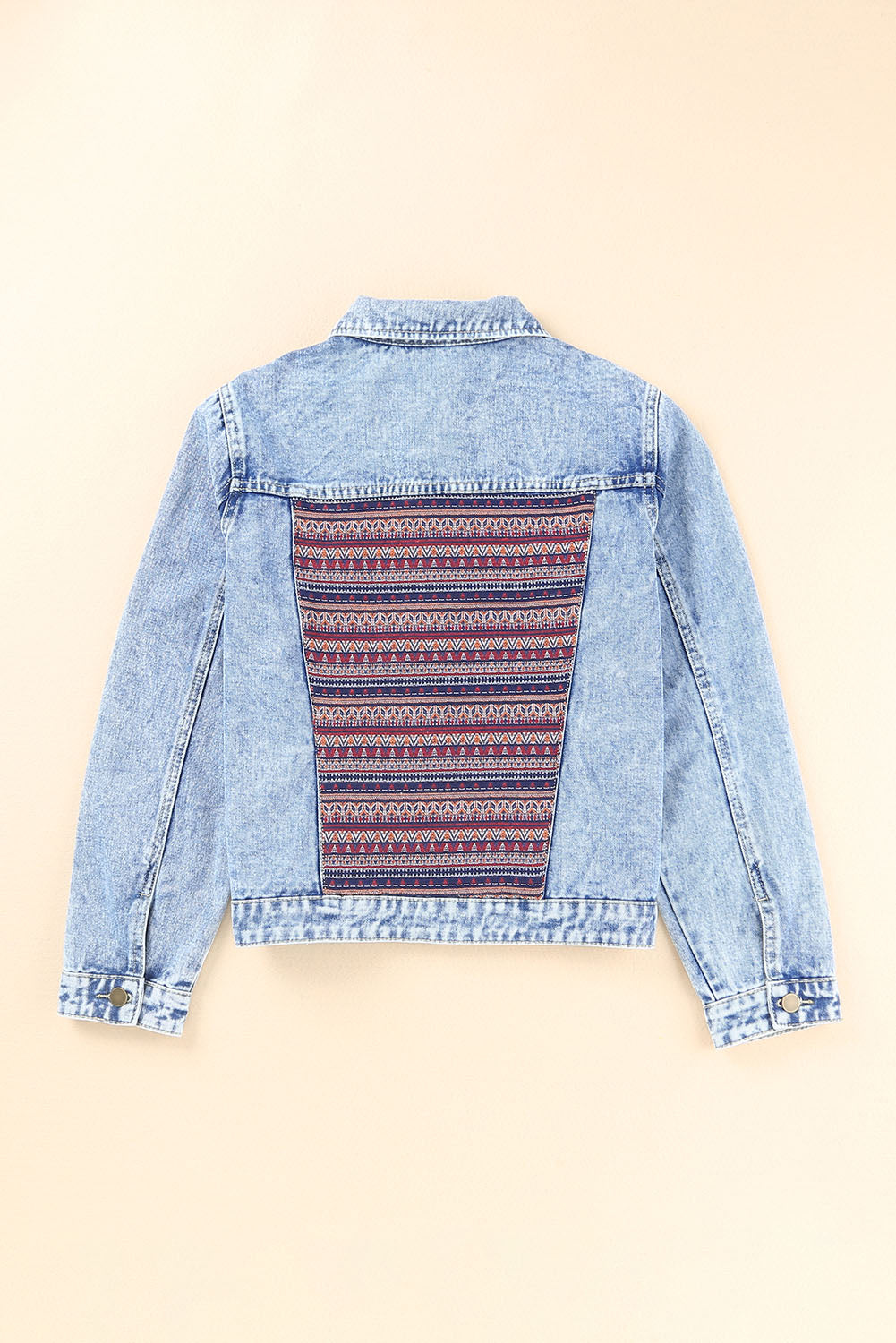 Sky Blue Distressed Tribal Patch Denim Jacket