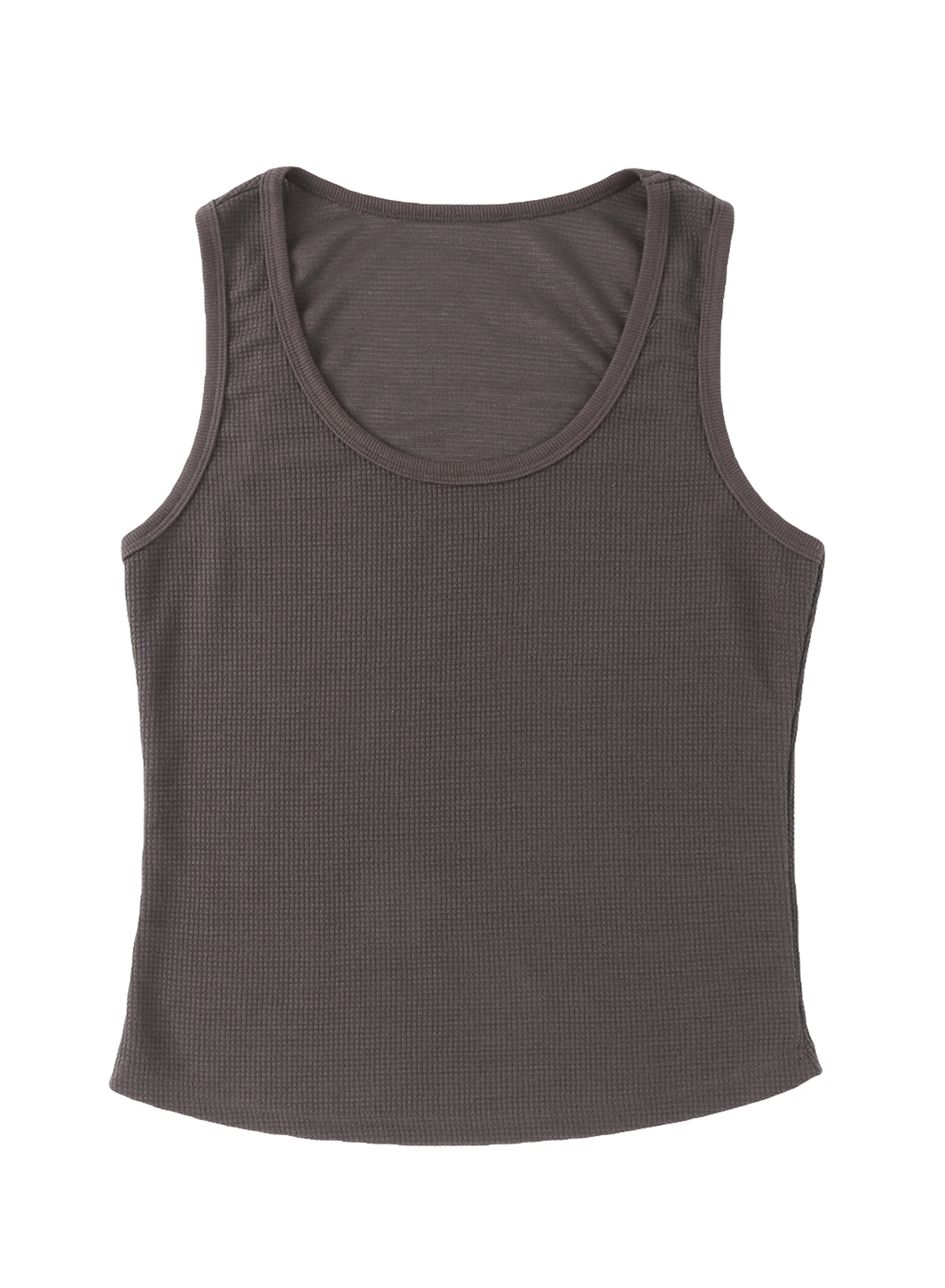 Gray Plain Waffle Knit U Neck Tank Top