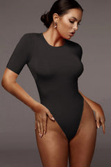 Black Short Sleeve High Cut Bodysuit