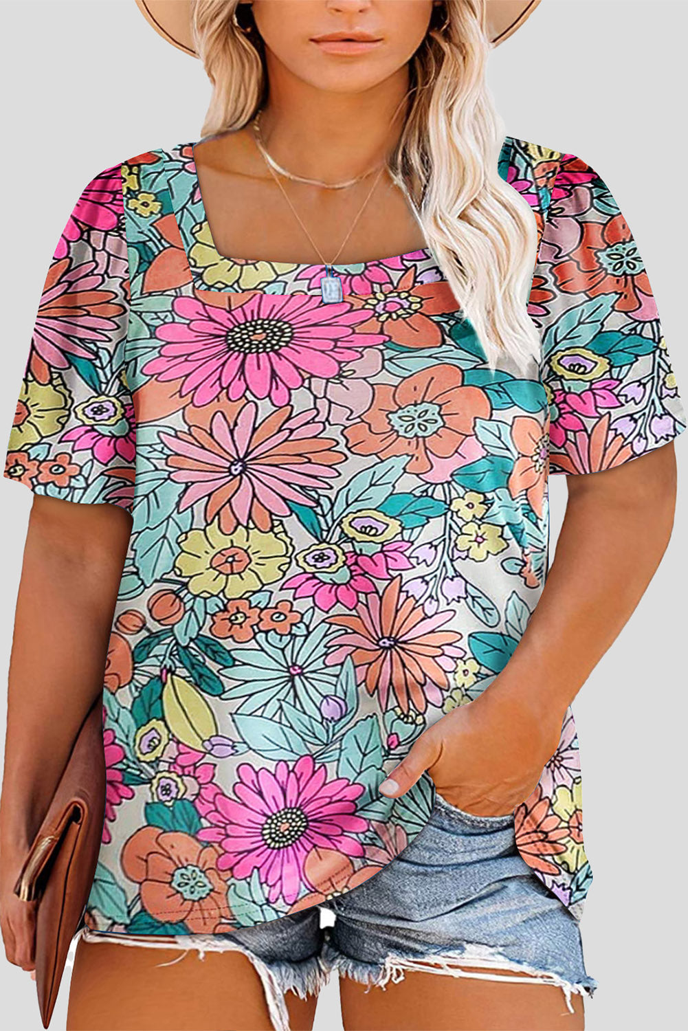 Multicolor Floral Print Plus Size Kimono