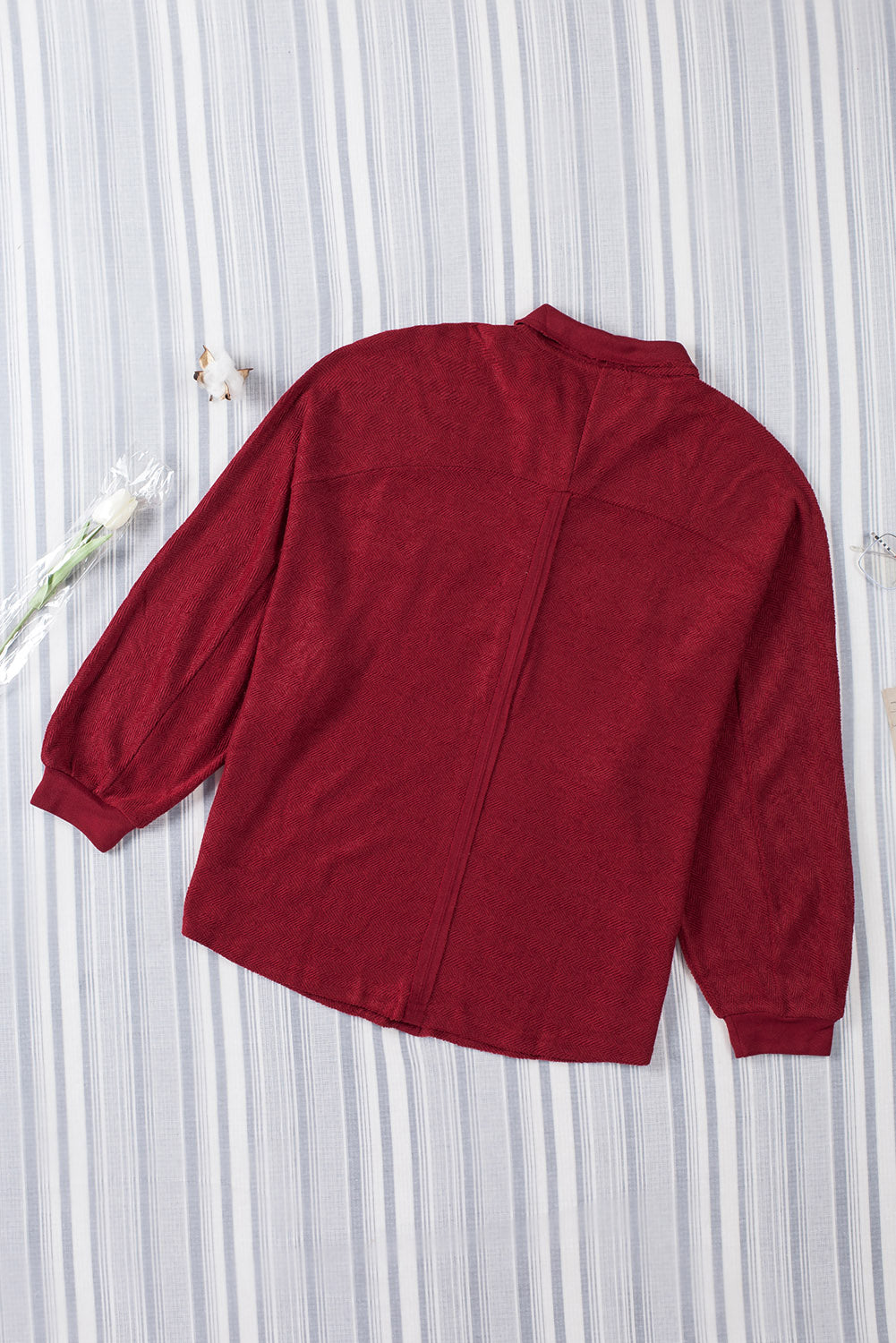 Black Polo Collar Buttoned Patchy Top with Pockets