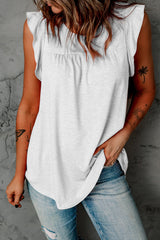 White Keyhole Back Ruffled Sleeveless Top