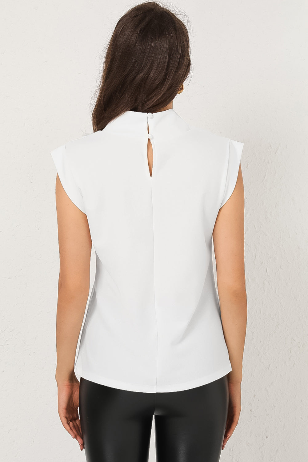 White Solid Color Mock Neck Sleeveless Top