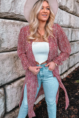 Red Dotted Print Tie Waist Long Cover Up