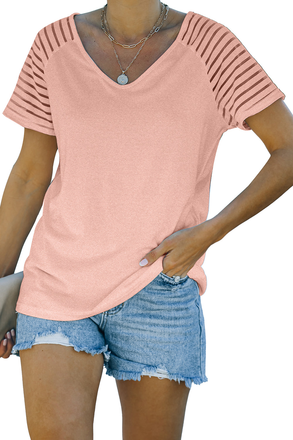 Pink Striped Raglan Sleeve Tee