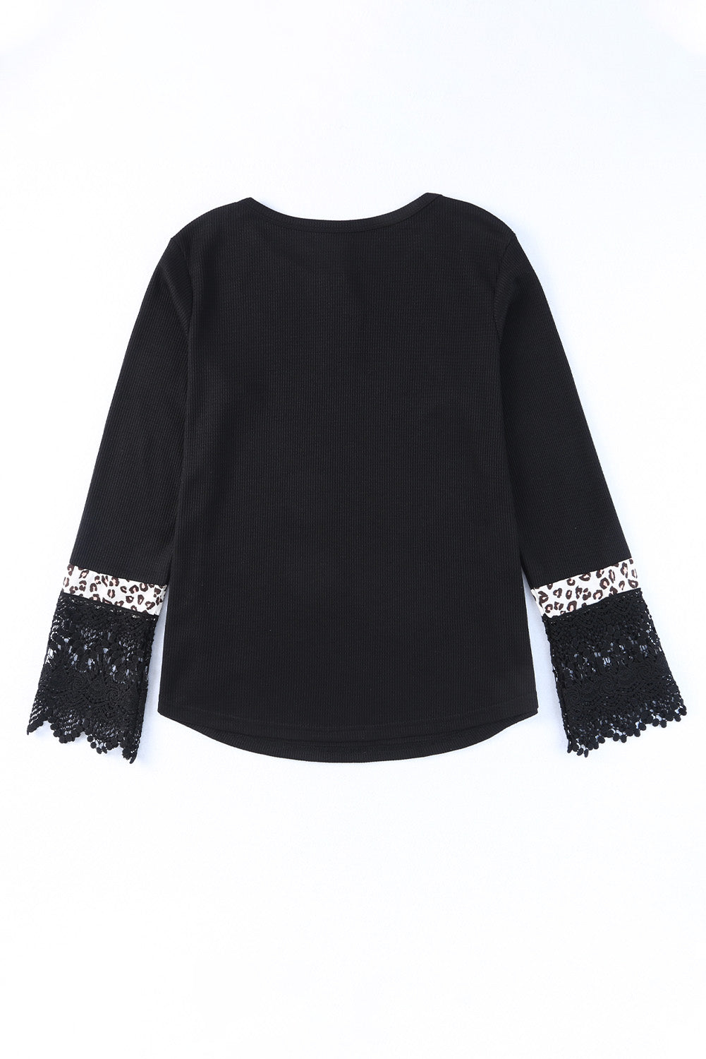 Black Lace Leopard Splicing Buttoned Knit Top