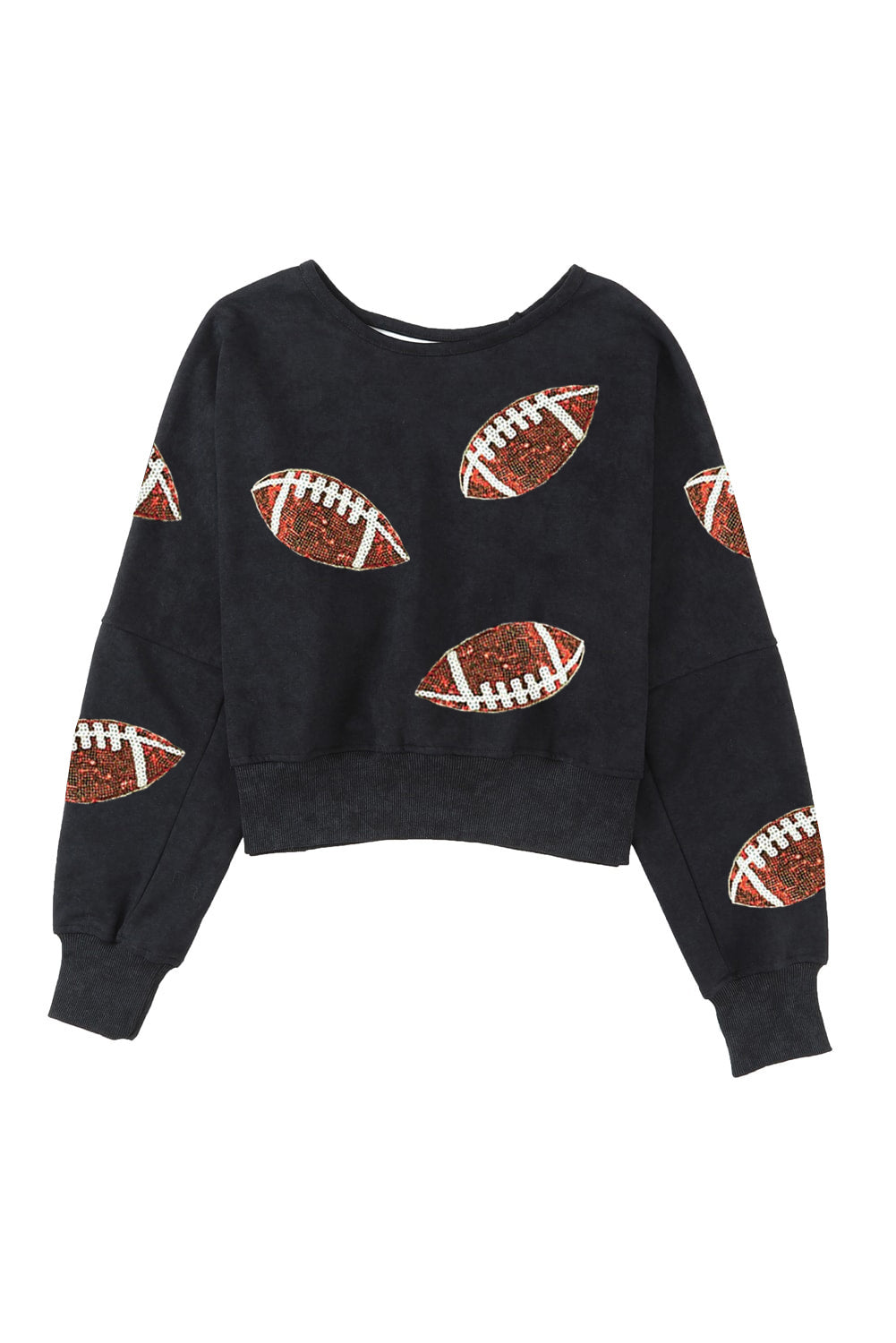 Red Sequined Rugby Graphic Drop Shoulder Sweatshirt