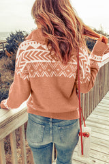 Blue Geometry Knit Quarter Zip Sweater