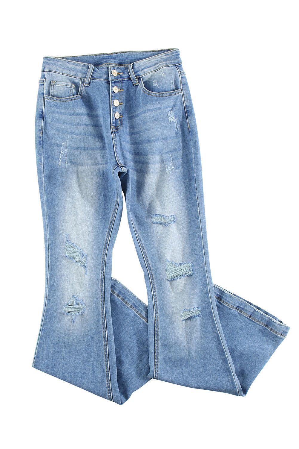 Light Blue Mid Rise Button Front Flare Denim