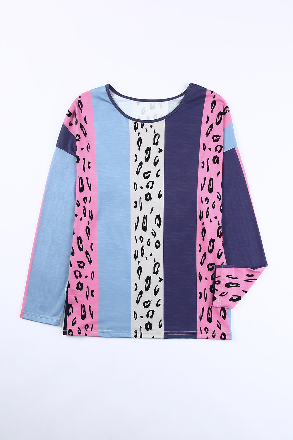 Leopard Color Block Leopard Long Sleeve Blouse