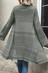 Gray Pointelle Knit Open Front Cardigan