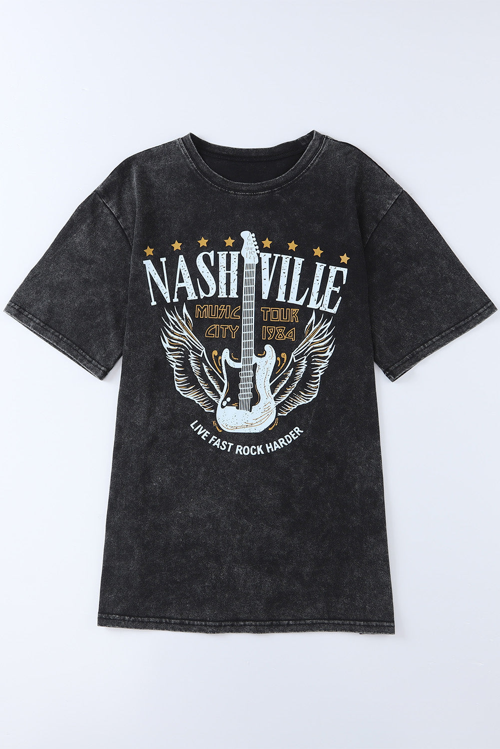 Black Mineral Wash NASHVILLE Vintage Graphic T Shirt