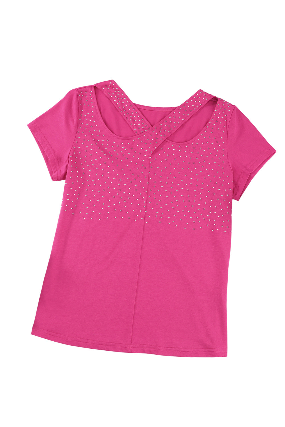 Rose Rhinestone Criss Cross Short Sleeve T Shirt