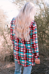 Multicolor Long Sleeve Pockets Buttoned Plaid Mini Dress