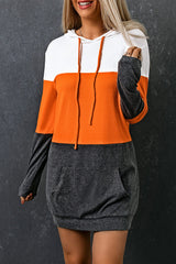 Gray Colorblock Kangaroo Pocket Hooded Dress