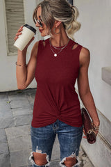 Red Rib Knit Cut-out Front Twist Tank Top