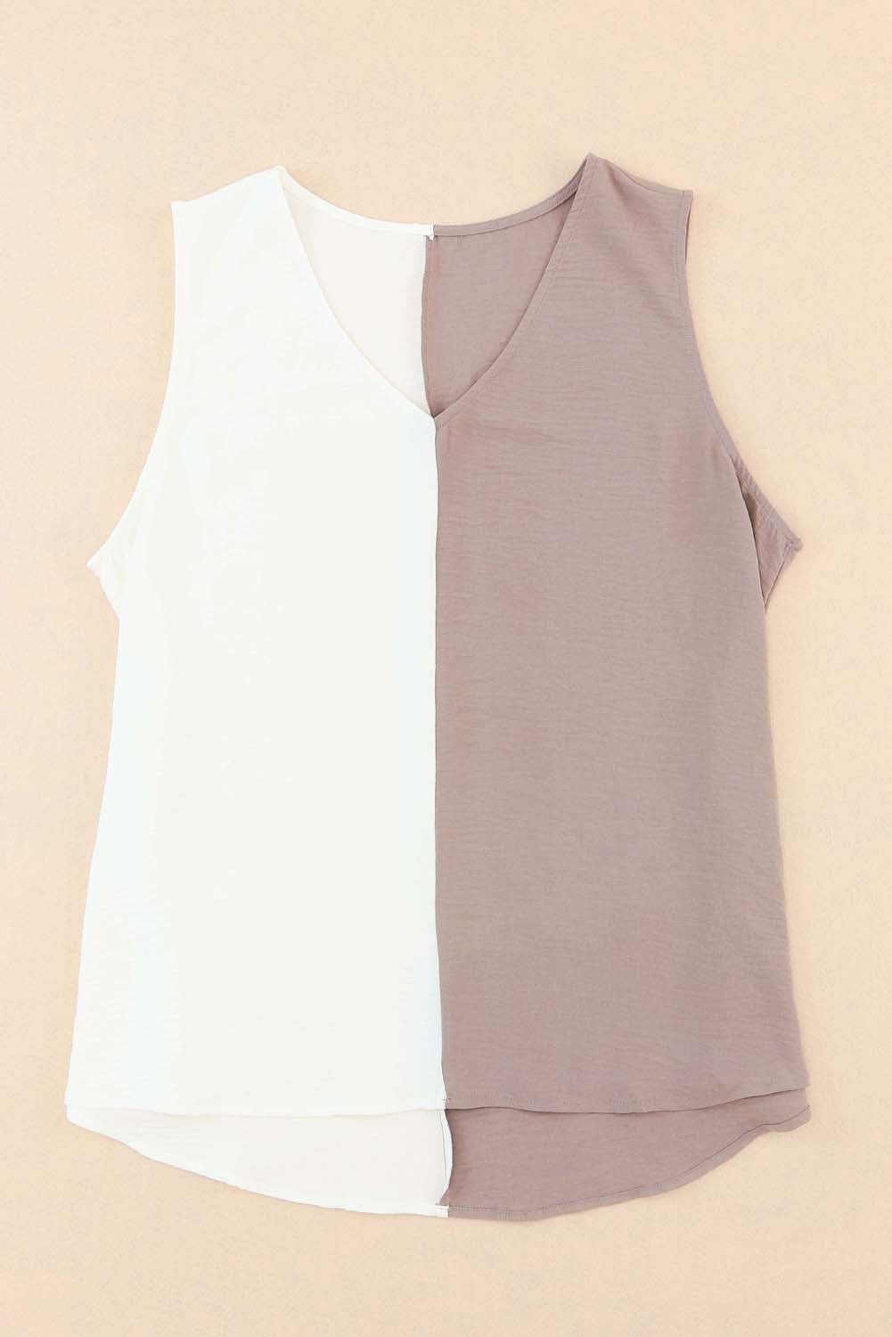 White Plus Size Colorblock V Neck Tank Top