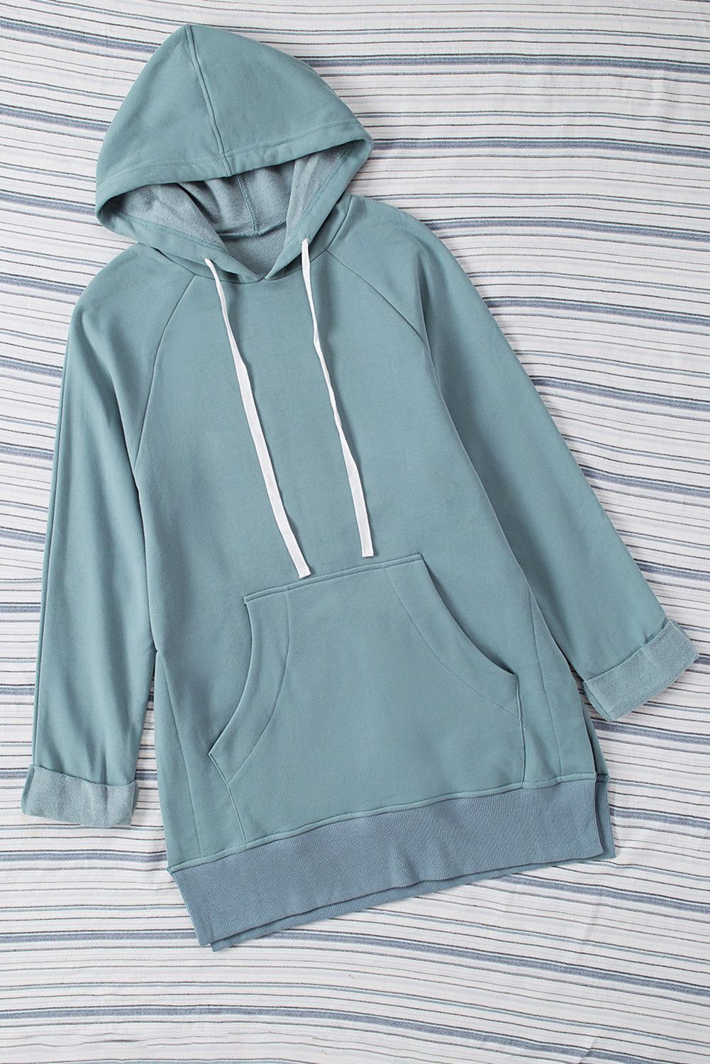 Blue Kangaroo Pocket Oversized Hoodie with Slits