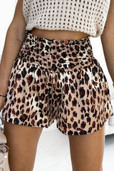 Leopard Print Smocked Waistband High Waist Casual Shorts