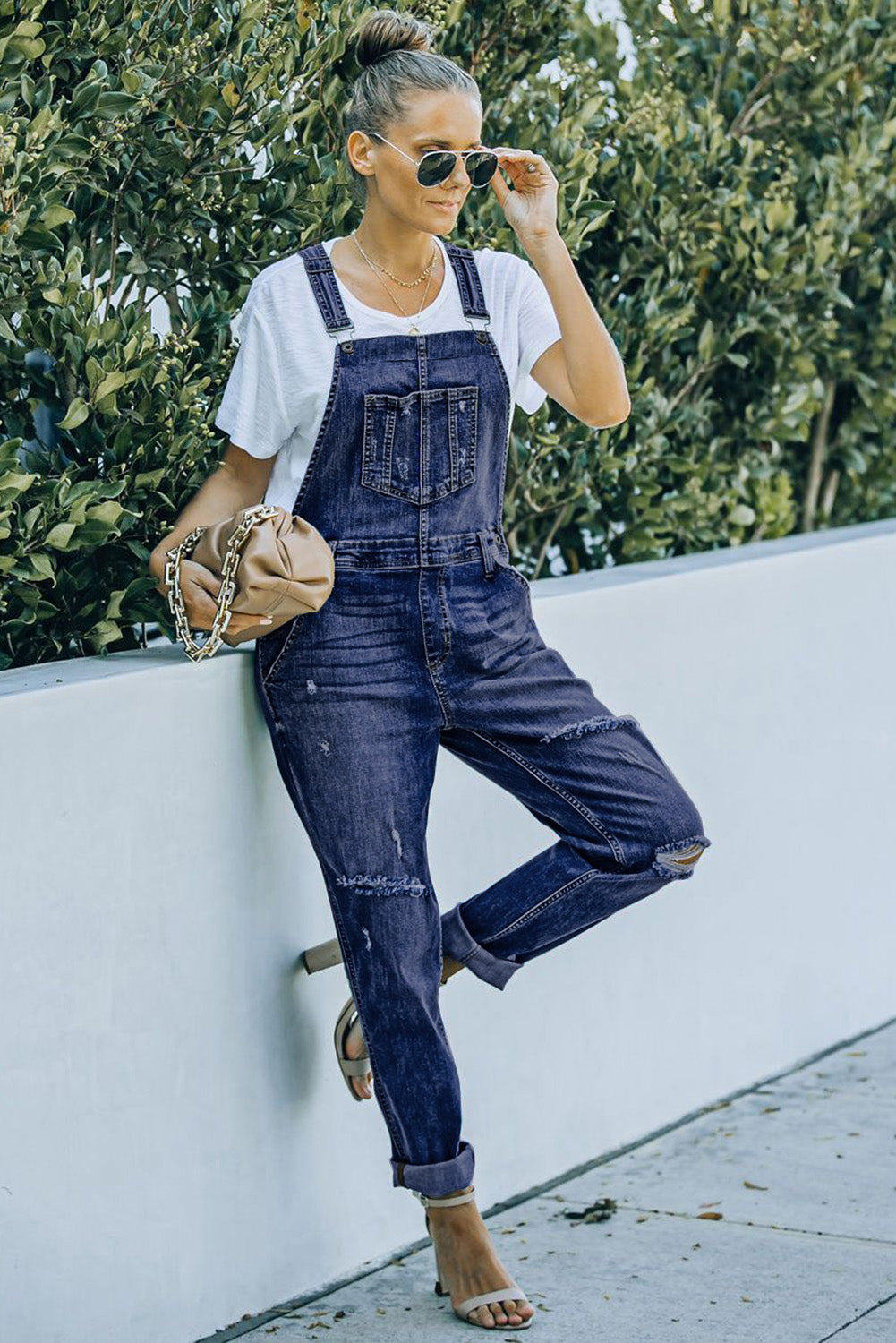 Black Distressed Bib Denim Overalls