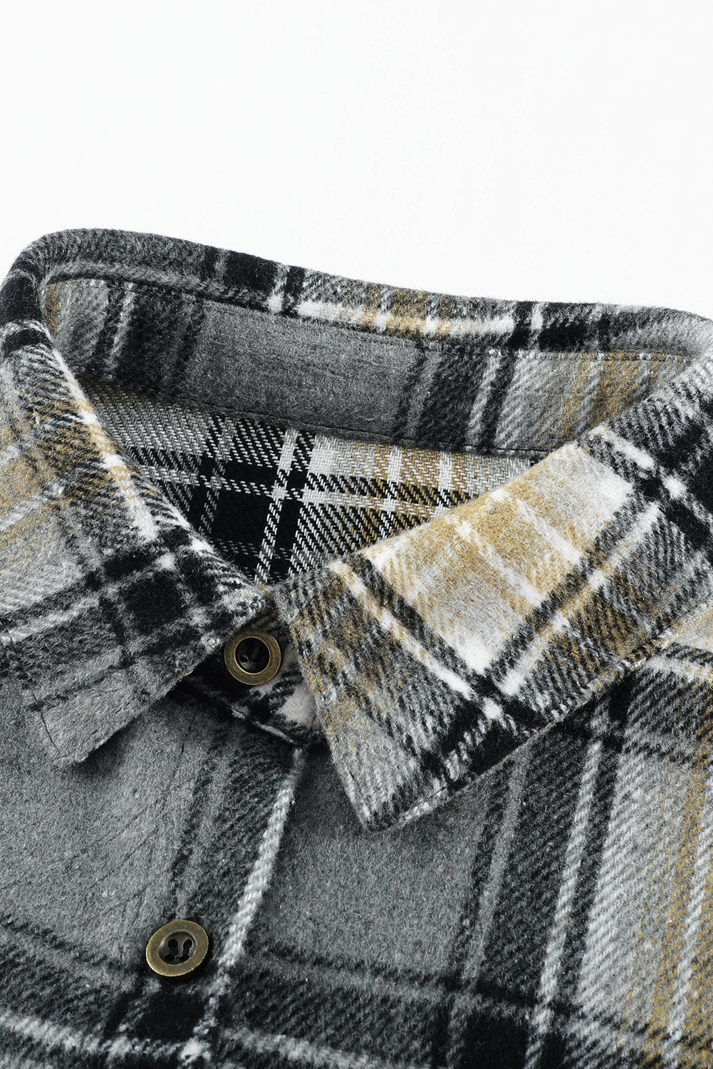 Black Oversize Rounded Hem Plaid Shacket with Slits