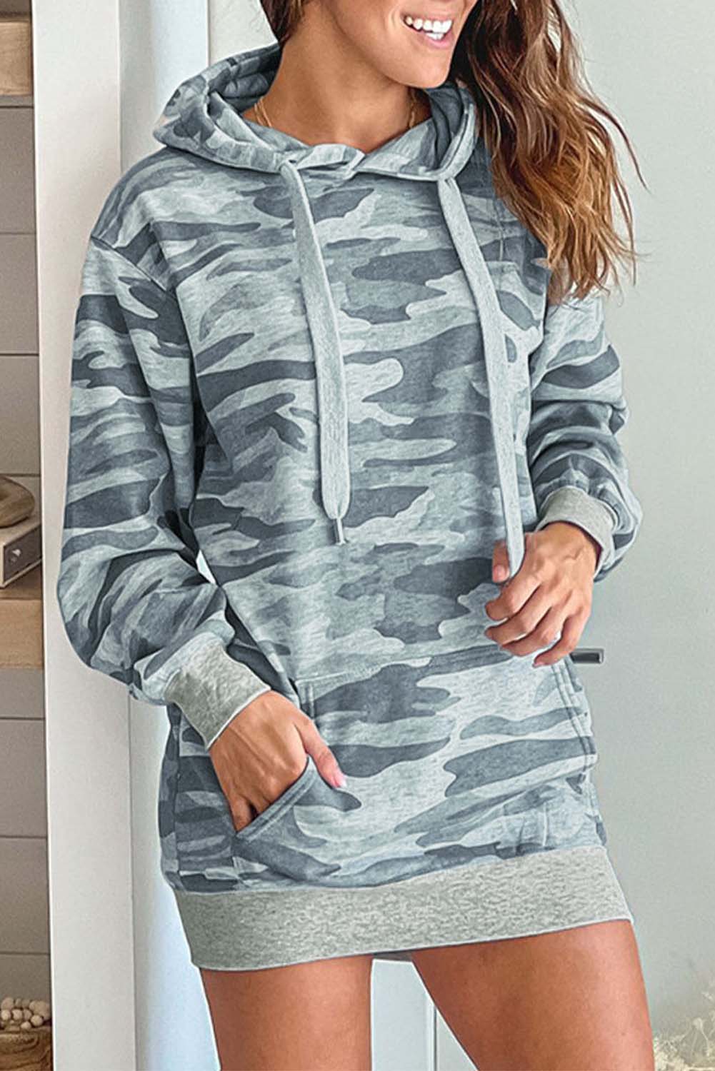 Light Gray Camo Oversized Hoodie Dress