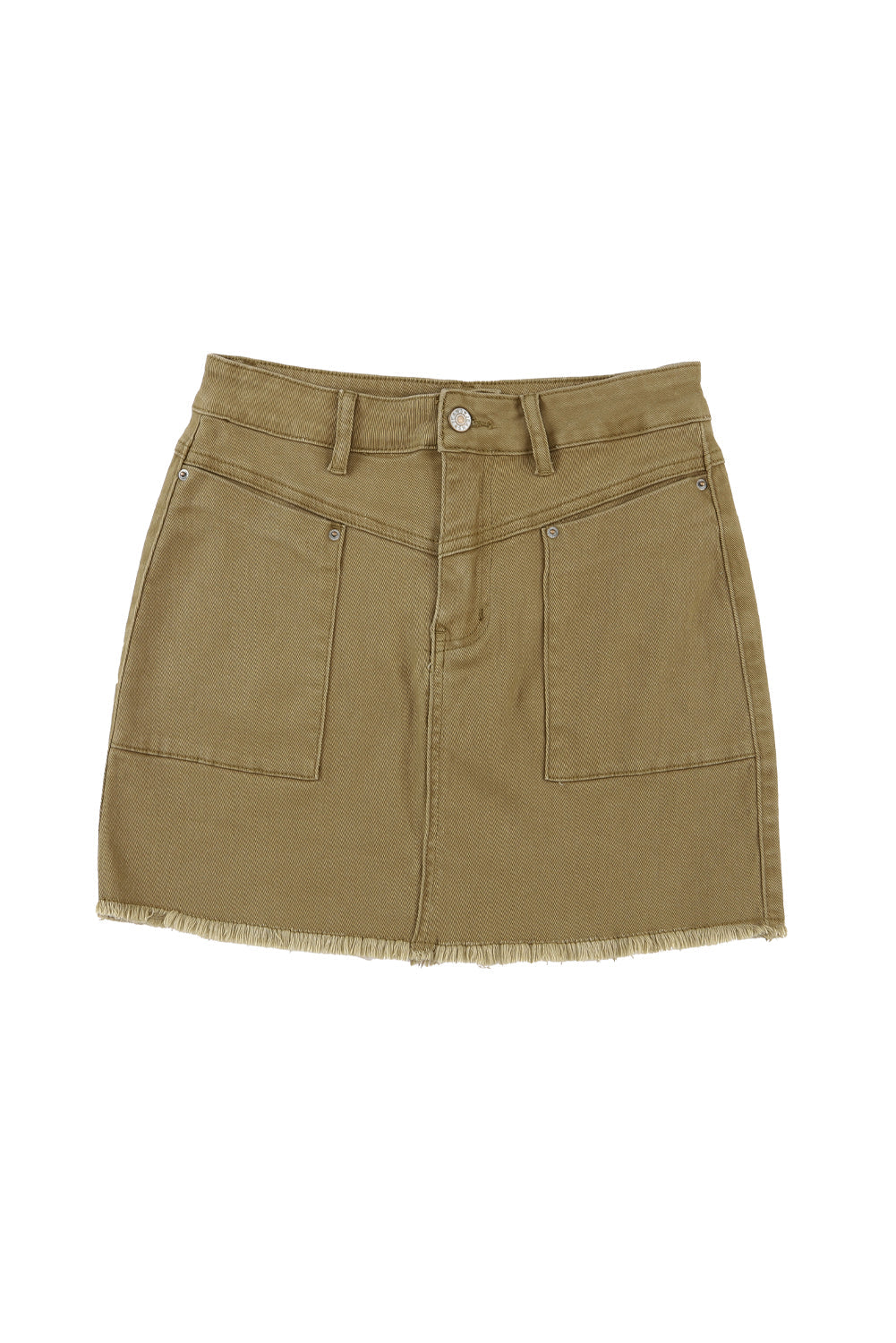 Brown High Waist Pocketed Frayed Hem Mini Denim Skirt