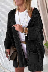 Black Oversized Fold Over Sleeve Sweater Cardigan