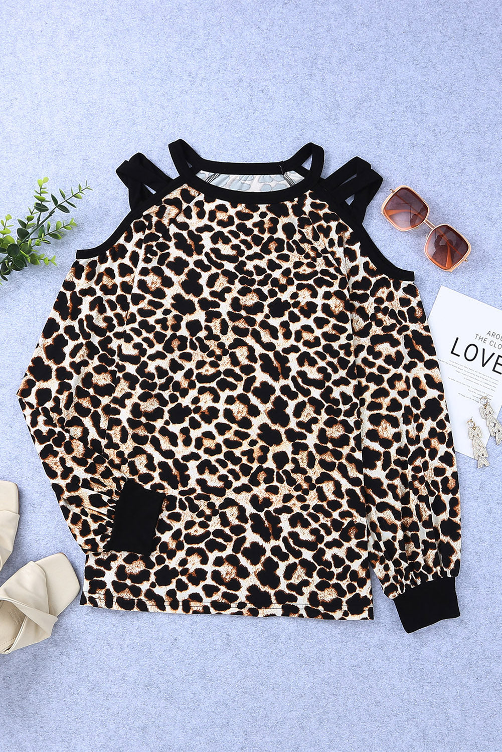 Criss Cross Cold Shoulder Leopard Top