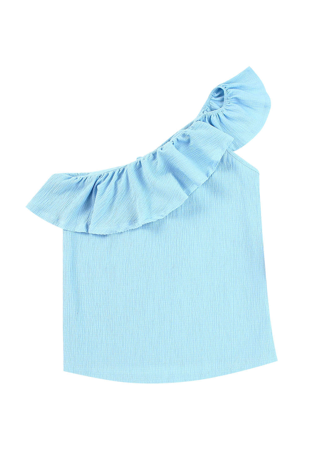 Sky Blue Ruffle One Shoulder Crinkle Tank