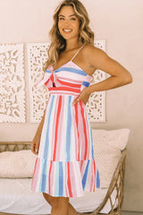 Multicolor Striped Print Knotted Cutout Sleeveless Dress