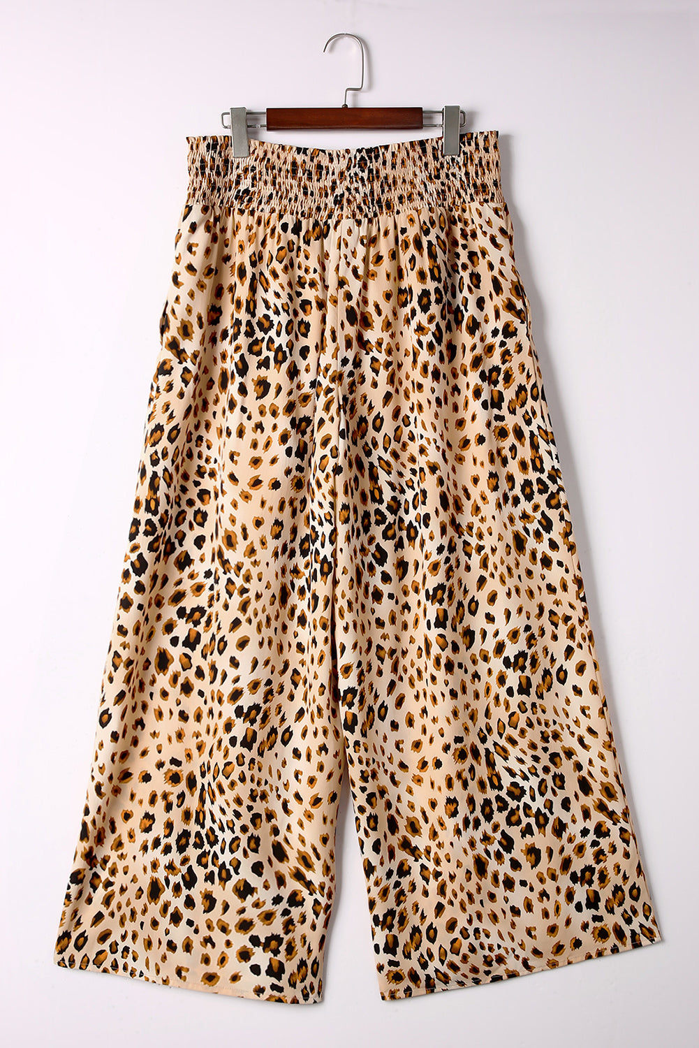 Leopard Plus Size Smoked High Waist Wide Leg Pants