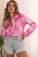 Rose Baroque Floral Roll-tab Sleeve Shirt