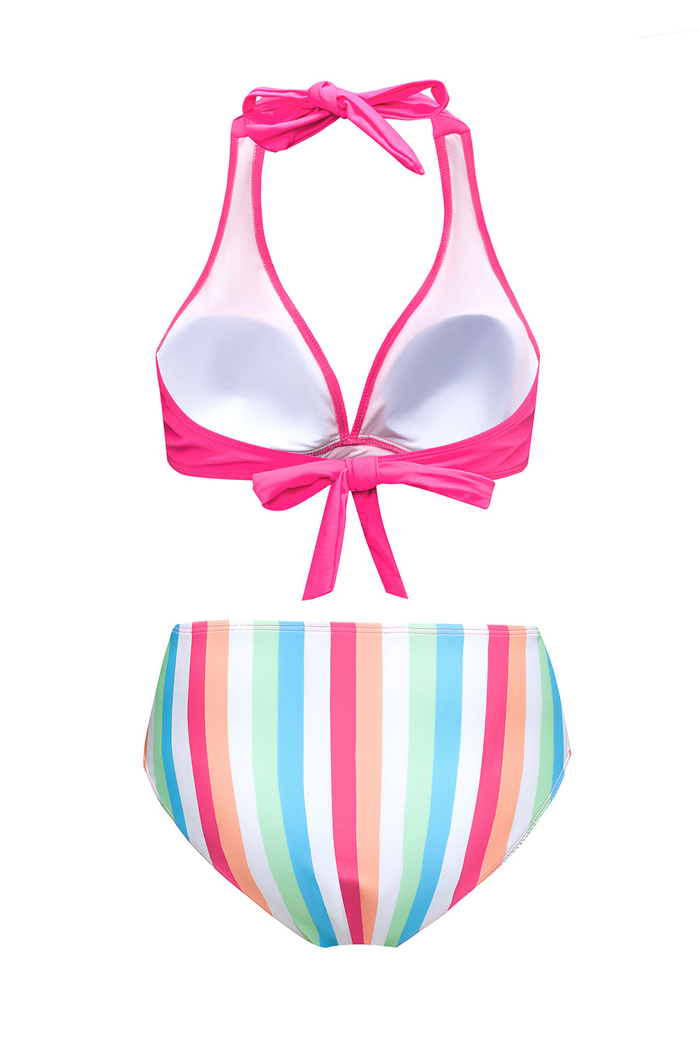 Rose Halter Striped Backless Self-Tie Bikini Swimsuit