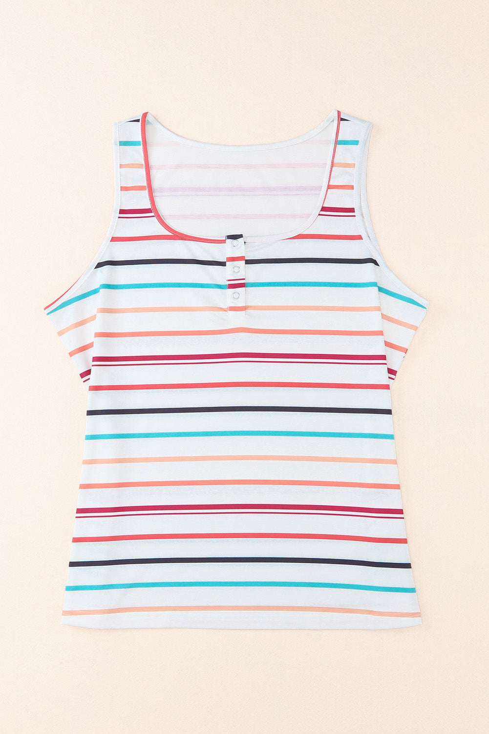 Stripe Button U Neck Tank Top