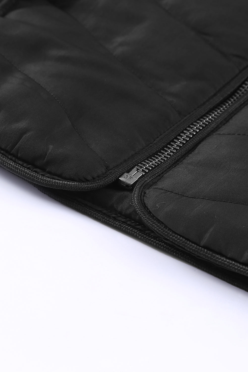 Black Zip-up Side Pockets Puffer Vest
