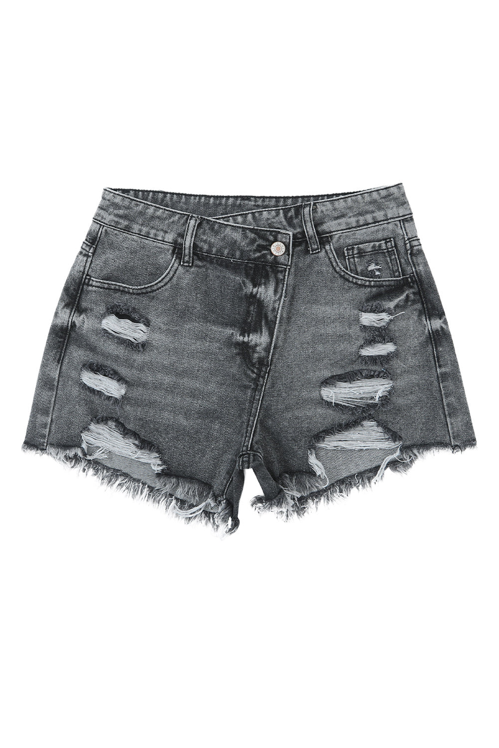 Sky Blue High Rise Crossover Waist Denim Shorts