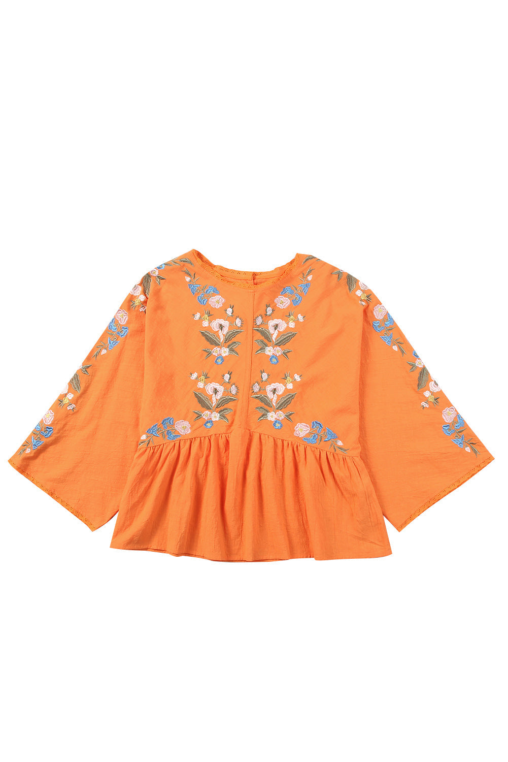 Orange Kimono Sleeves Embroidered Top