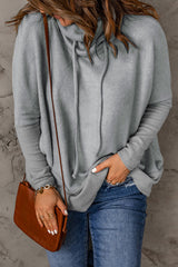 Gray Cowl Neck Contrast Dolman Sleeve Terry Pullover Top