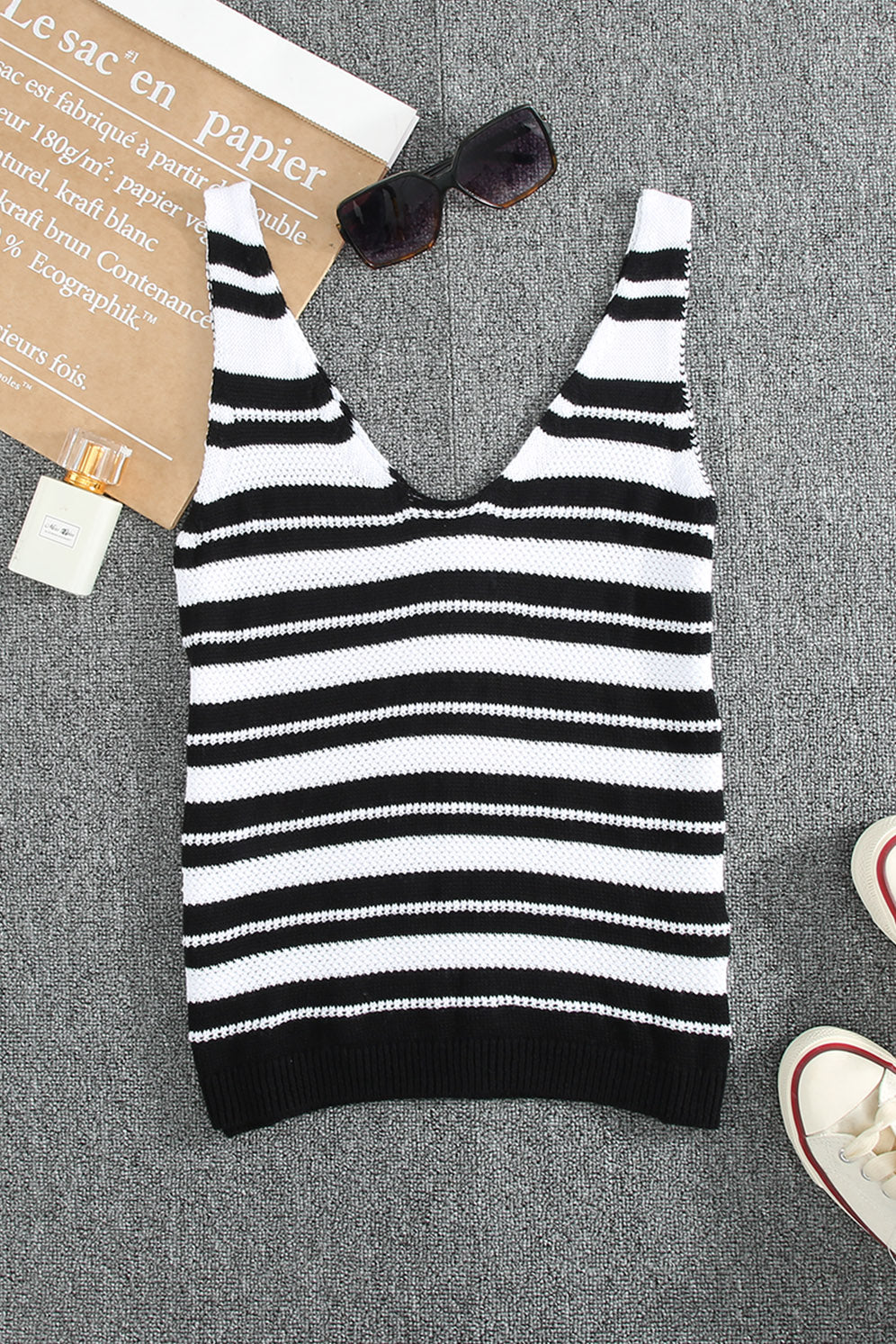 Black White Striped Tank Top