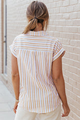 Multicolor Stripe Short Sleeve Button up Shirt