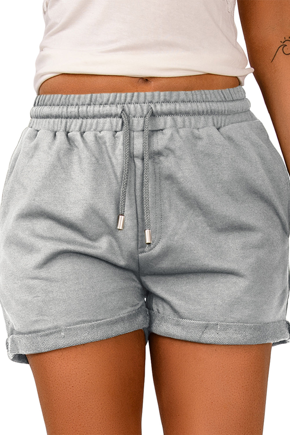 Green Tie Waist Side Pockets Cuffed Lounge Shorts