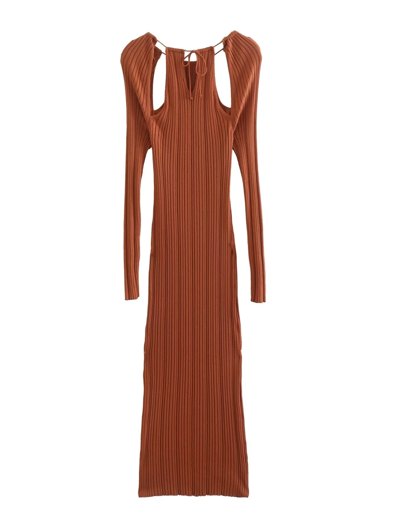 Autumn Women Clothing Shoulder Opening Design Knitted Dress