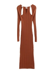 Autumn Women Clothing Shoulder Opening Design Knitted Dress